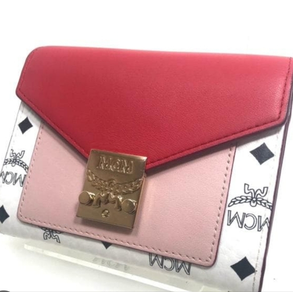 MCM Red and Pink Wallet with Gold Clasp